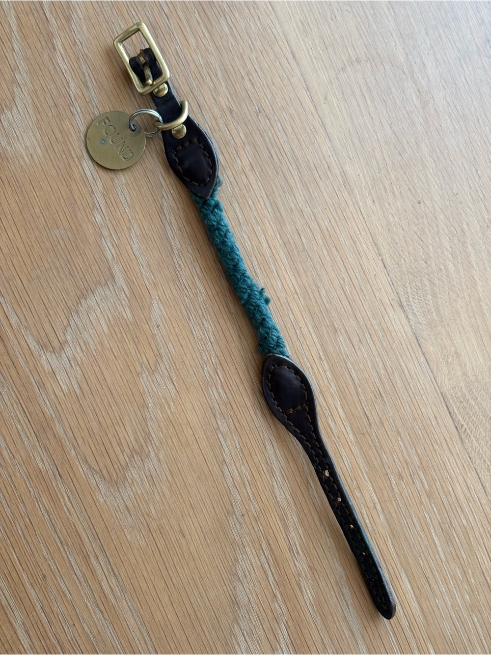 Leather & Braided Rope Collar with Brass Hardware - XS